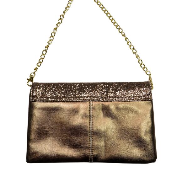 Aldo Gold Glitter Clutch Crossbody Sparkle Crossbody Bag Gold Chain Convertible - Picture 5 of 8